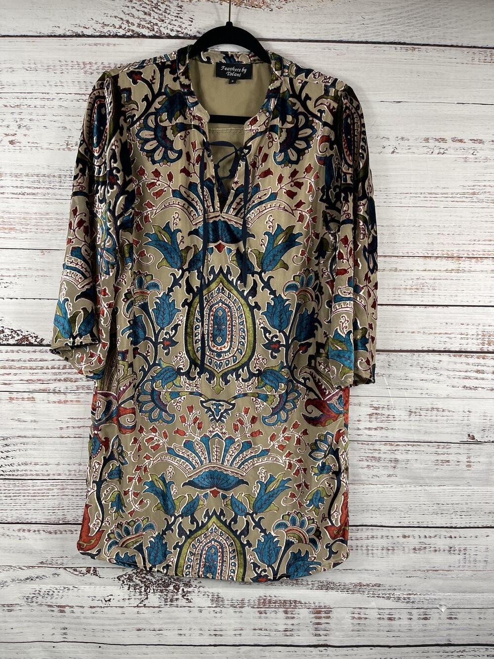 Feathers By Tolani Dress Womens Small Multicolor Velvet Boho Tunic Paisley Print